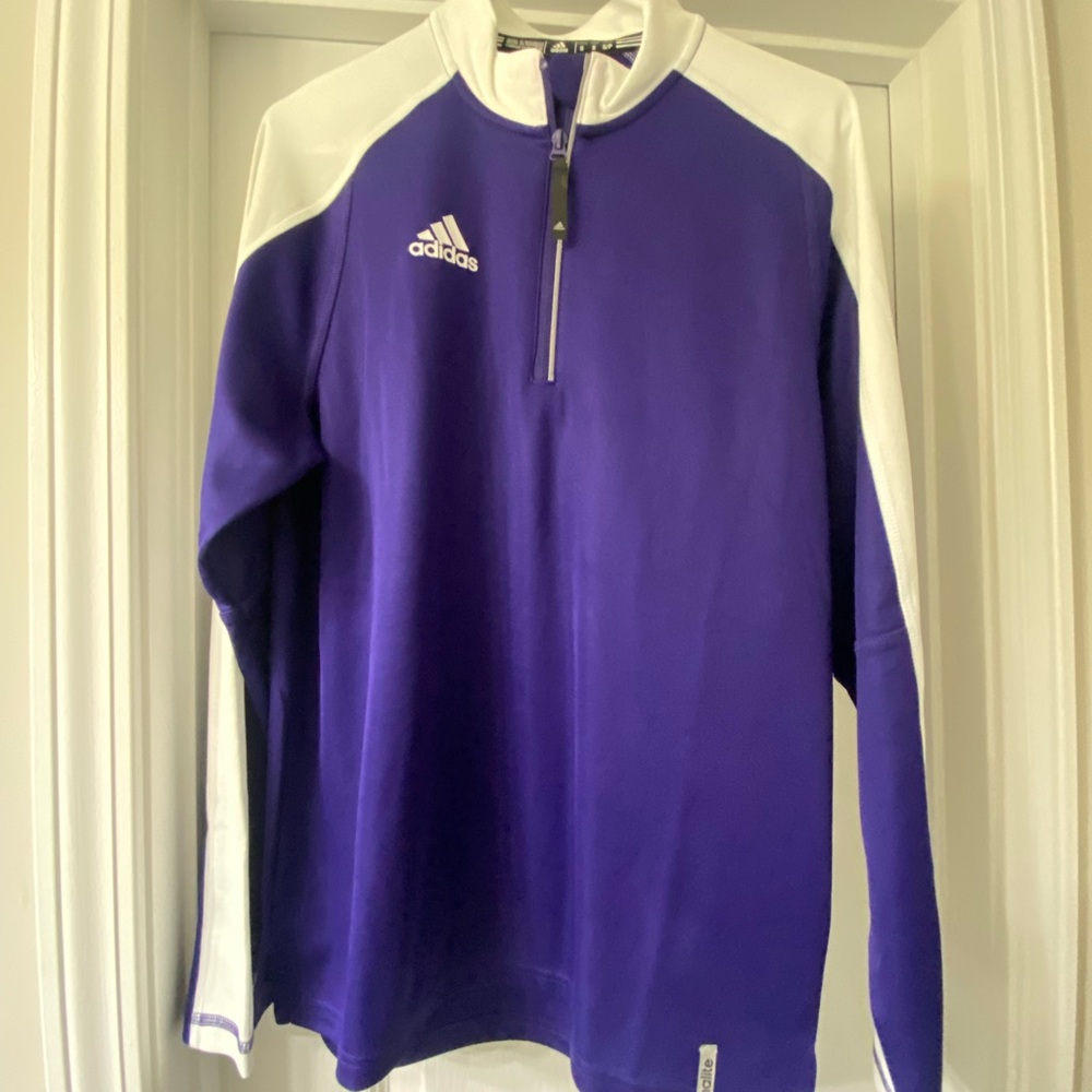 Adidas modern varsity Purple and White Quarter-Zip Pullover men’s small NWT